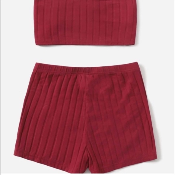 Tie front tube top & biker shorts set - Picture 2 of 5